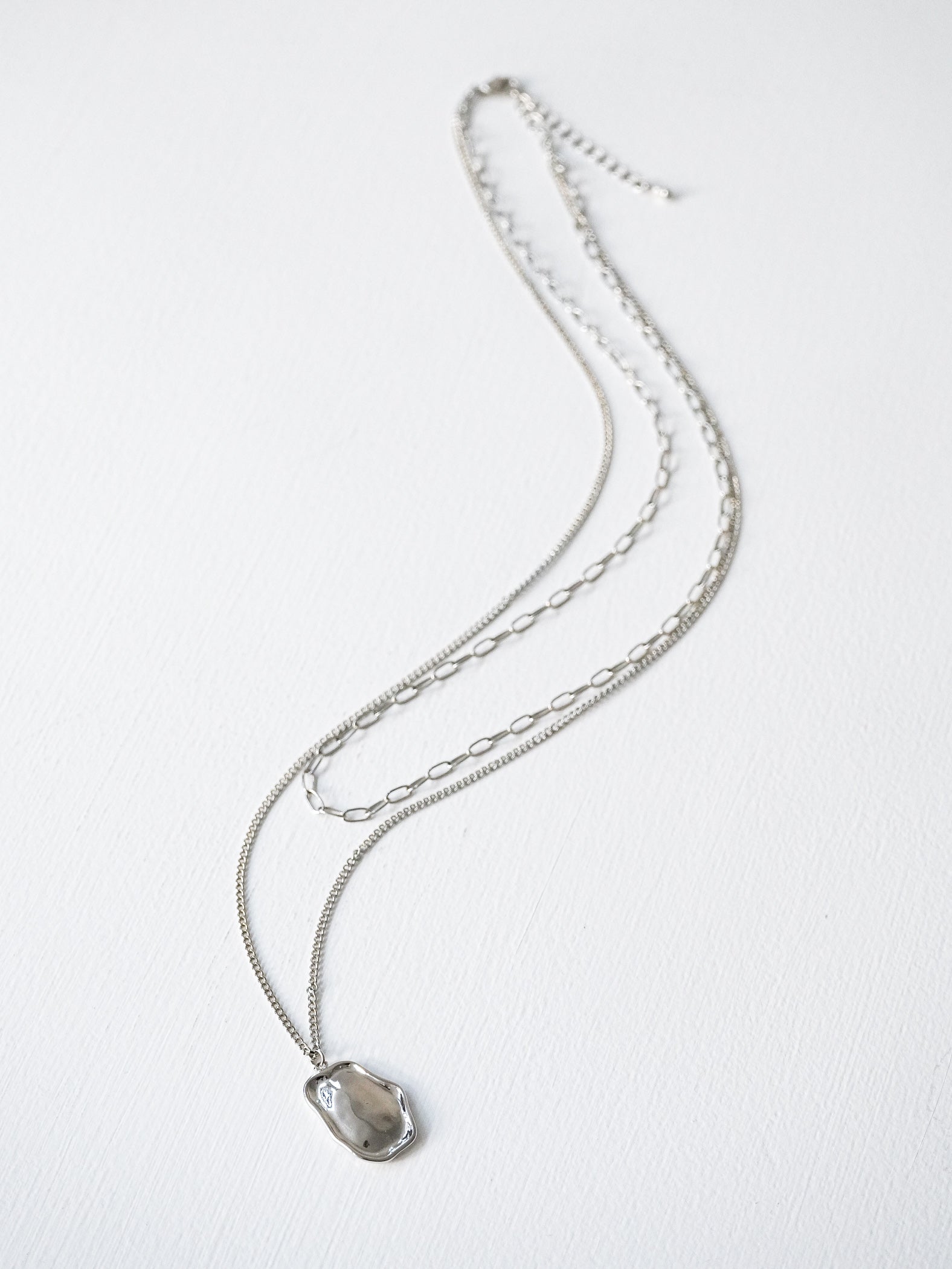 予約]ニュアンスプレート×2連ロングネックレス/シルバー – Lumier