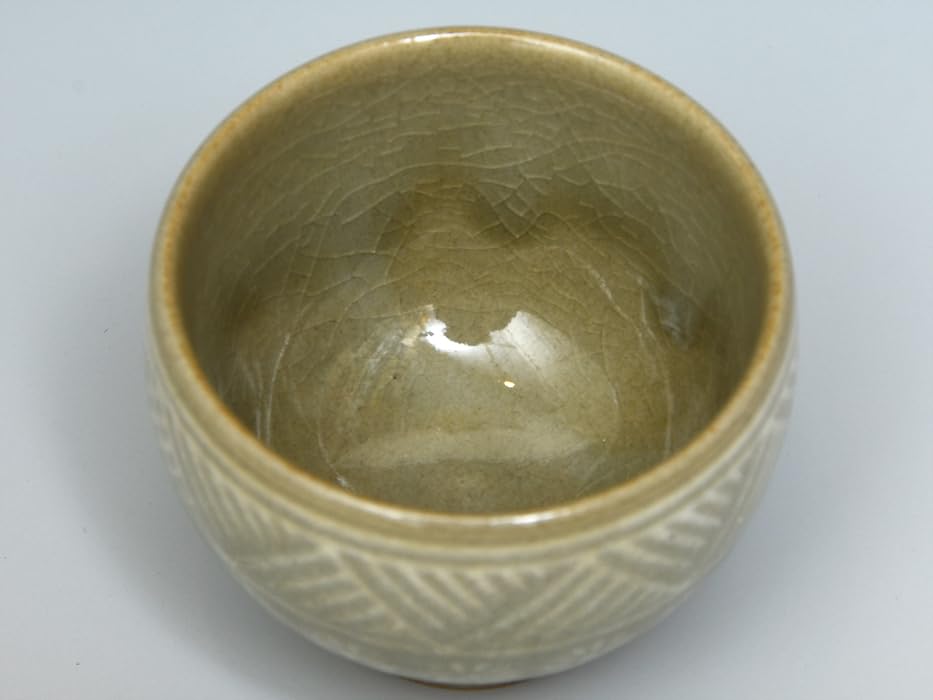 Amazon.co.jp: 肥後高田焼上野窯十一代上野才助(造)青磁象嵌三島ぐい呑