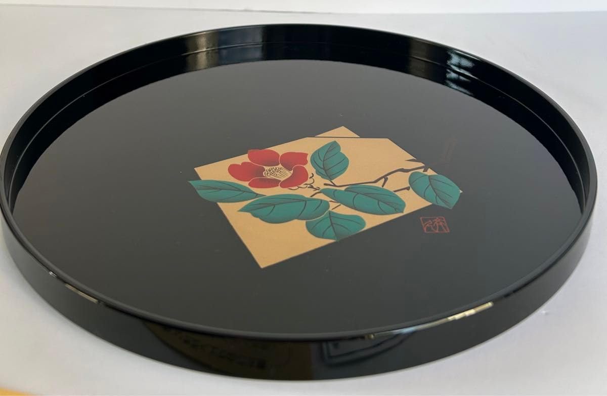 Amazon.co.jp: 東出漆器 山中塗 斉久 丸盆 蒔絵 山茶花 レトロ 伝統