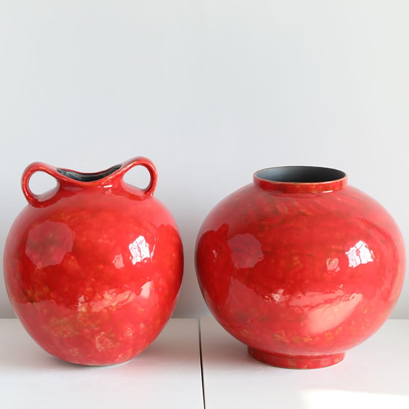 Amazon.co.jp: 花瓶 赤い丸い陶器の花瓶 モダンで新しい中国風の