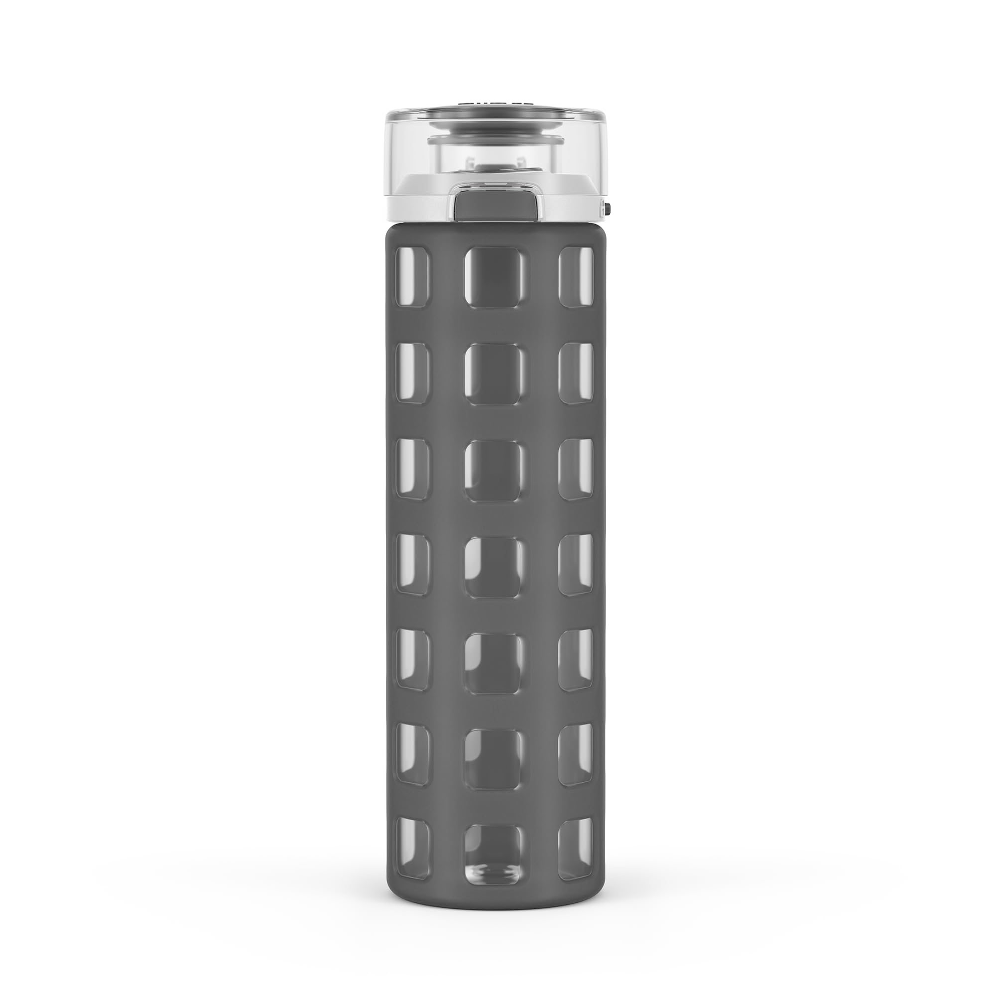 Ello Syndicate Glass Water Bottle with One-Touch Flip Lid, Grey