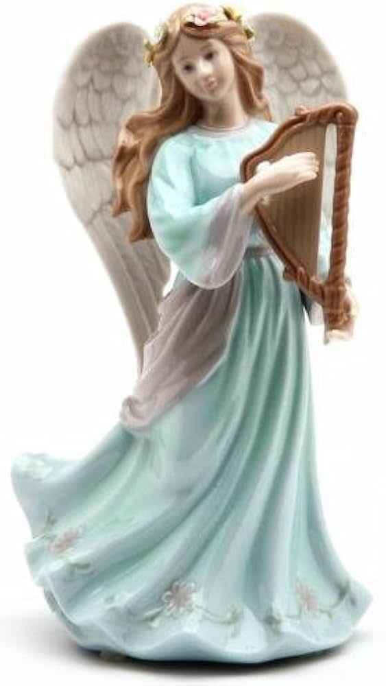 Amazon.co.jp: ハープを奏でるポーセリン天使置物 オルゴール付き