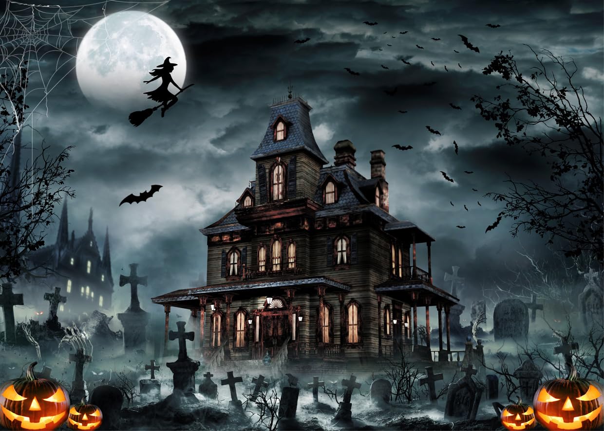 Amazon | LYCGS 7x5フィート ハロウィン背景 ハロウィン城 ホラー 森