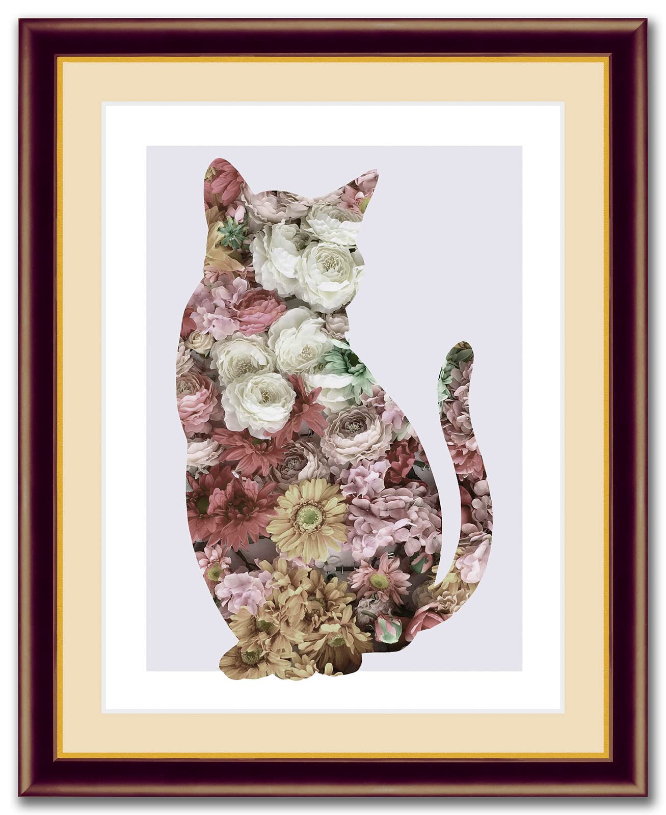 Amazon.co.jp: 額 花 猫 インテリア モノトーン モダン アート 壁飾り