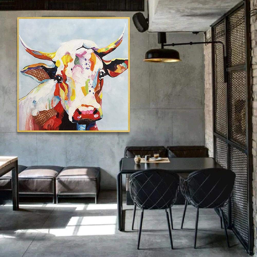 Amazon.co.jp: オリジナルの動物画牛アートキャンバスにアクリル画