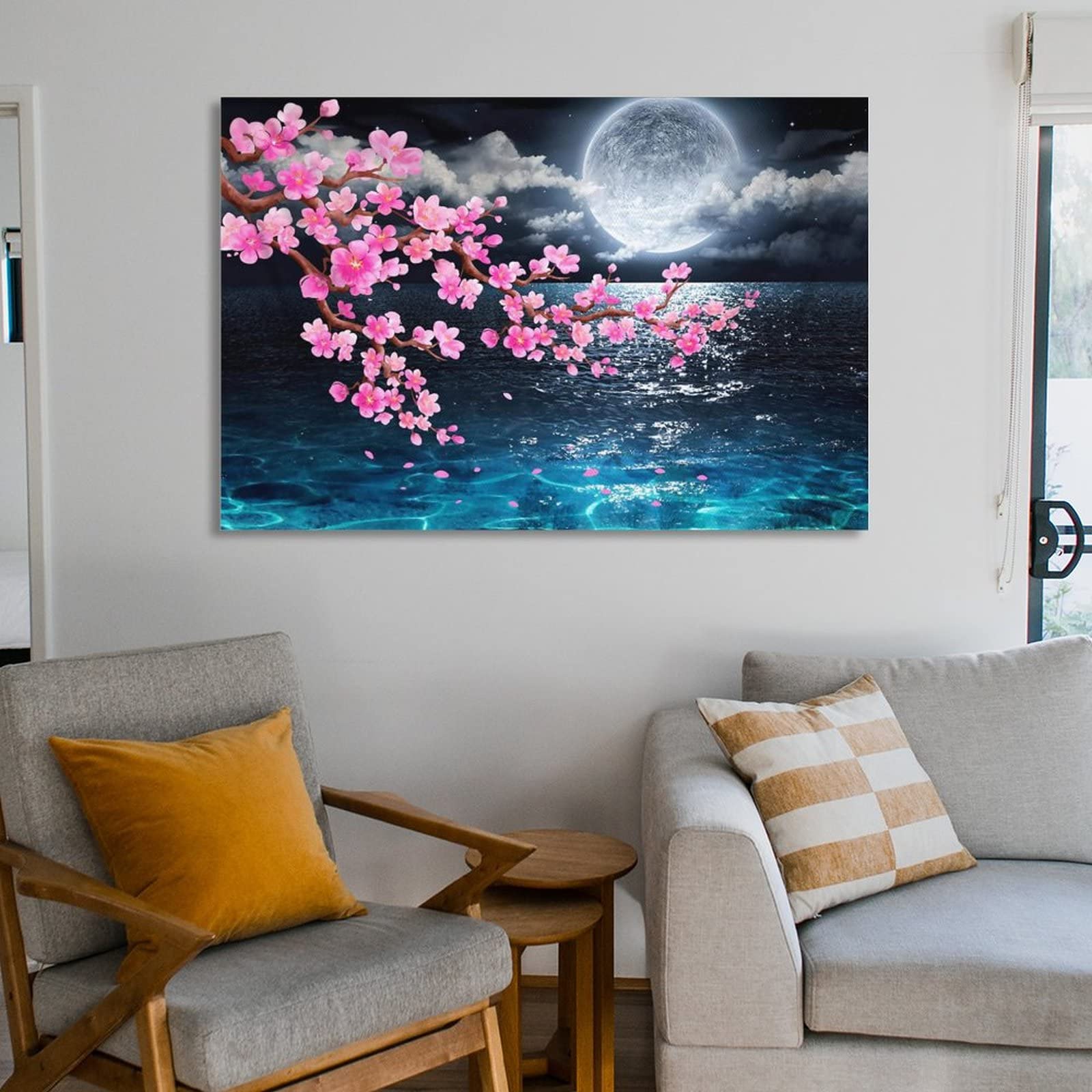 Amazon.co.jp: アートパネル 桜 夜景 海 星空 満月の夜空 インテリア