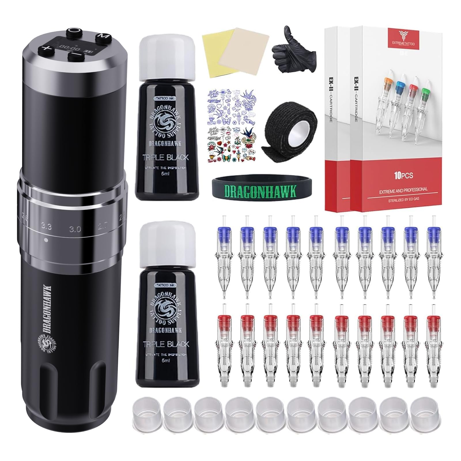Amazon | Dragonhawk Fold3 ワイヤレス タトゥーマシンキット - プロ用