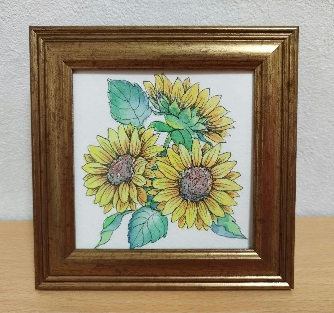 Amazon.co.jp: 3輪のひまわり No.46 原画 水彩画イラスト ペン画 12cm