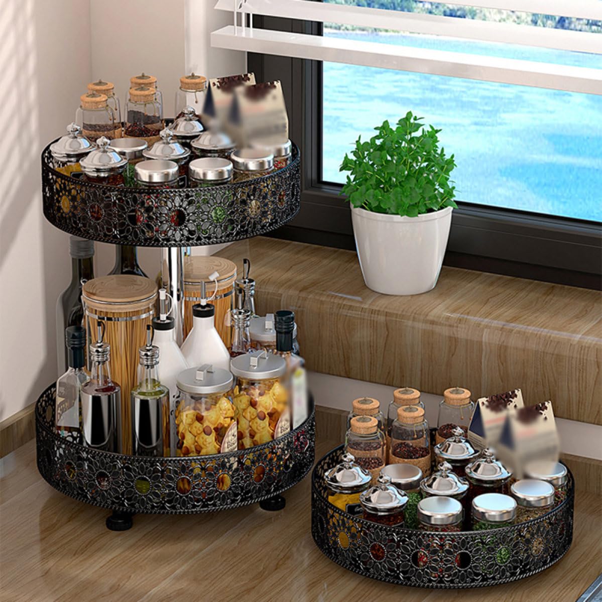 Amazon｜[FOQW] 360°回転台 スパイス収納ボックス 単層 丸型スパイス