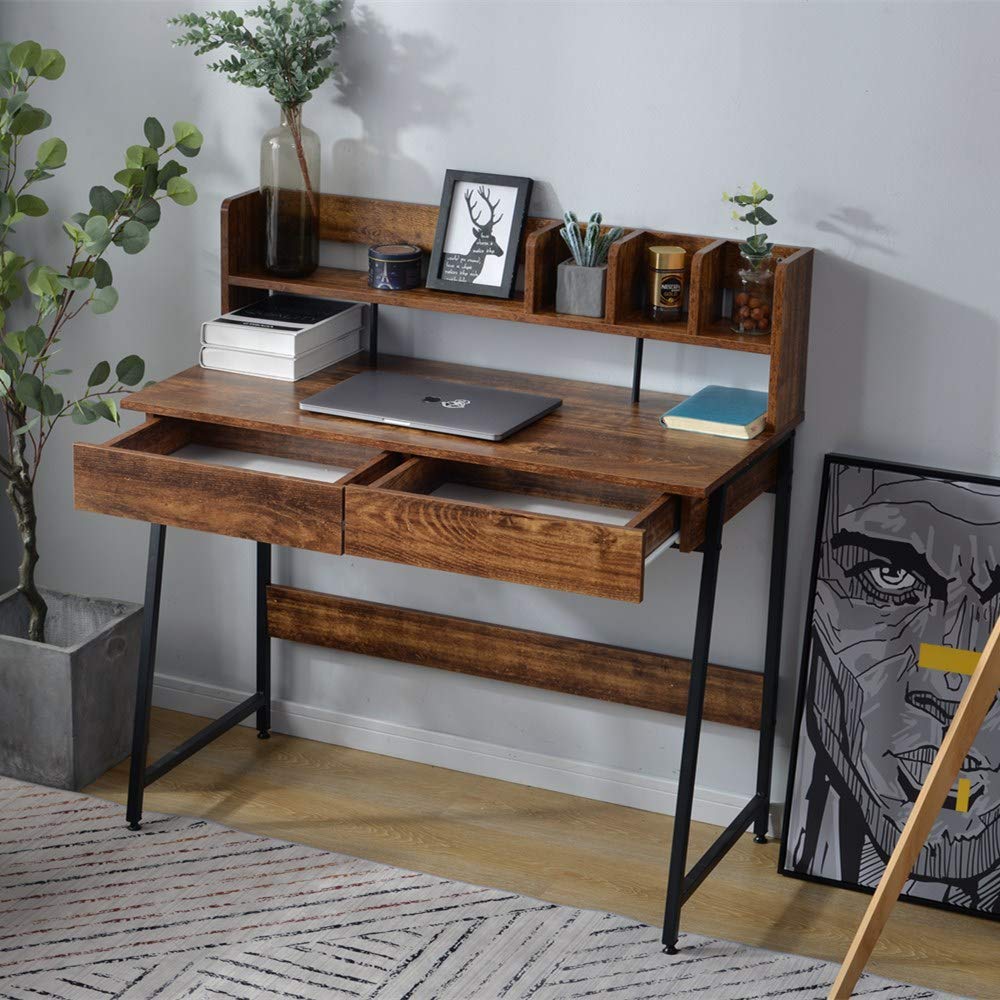 Amazon.co.jp: パソコンデスク 学習机 引き出し付き 収納台 木製