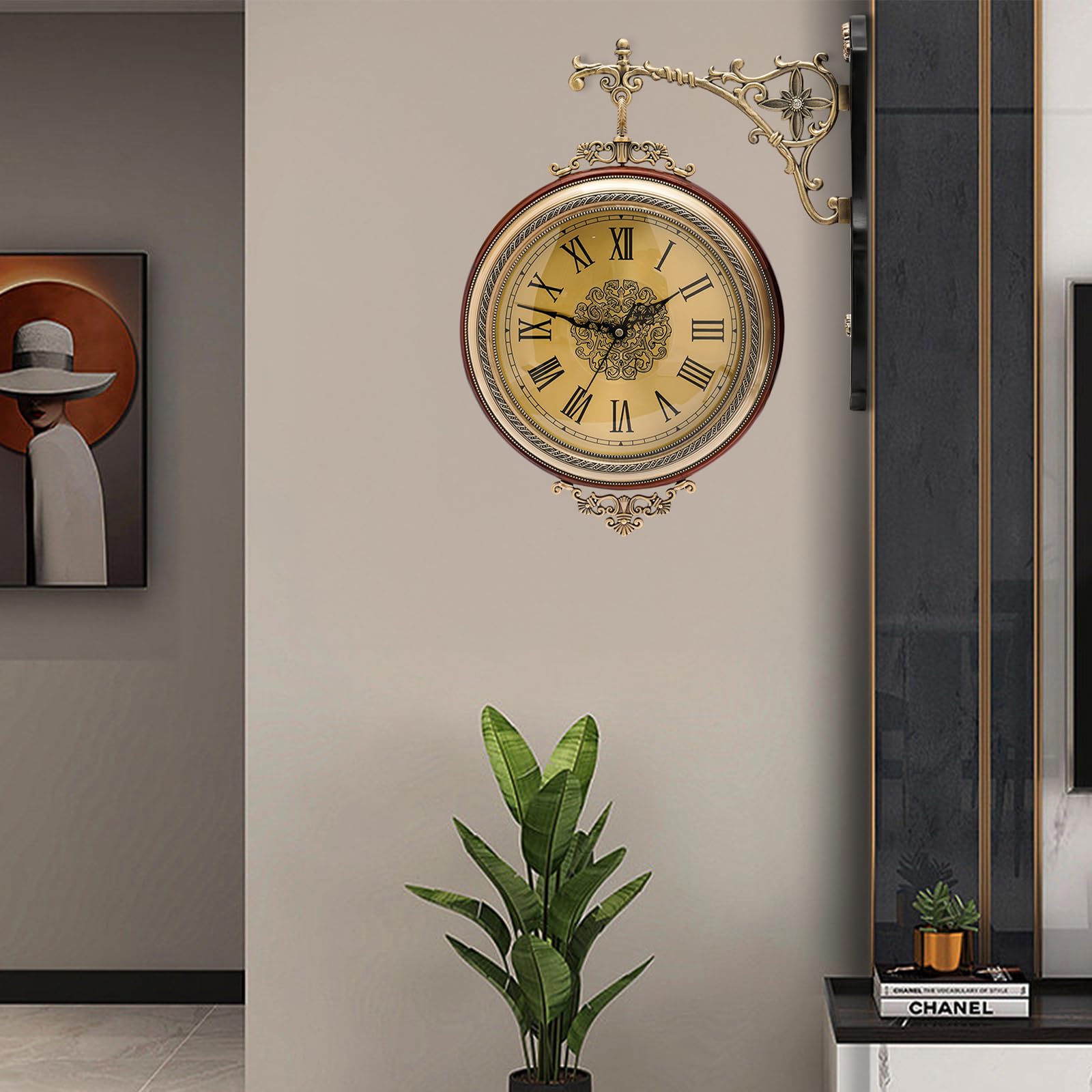 Amazon.co.jp: ヴィンテージ両面壁掛け時計、装飾360°回転工業用金属