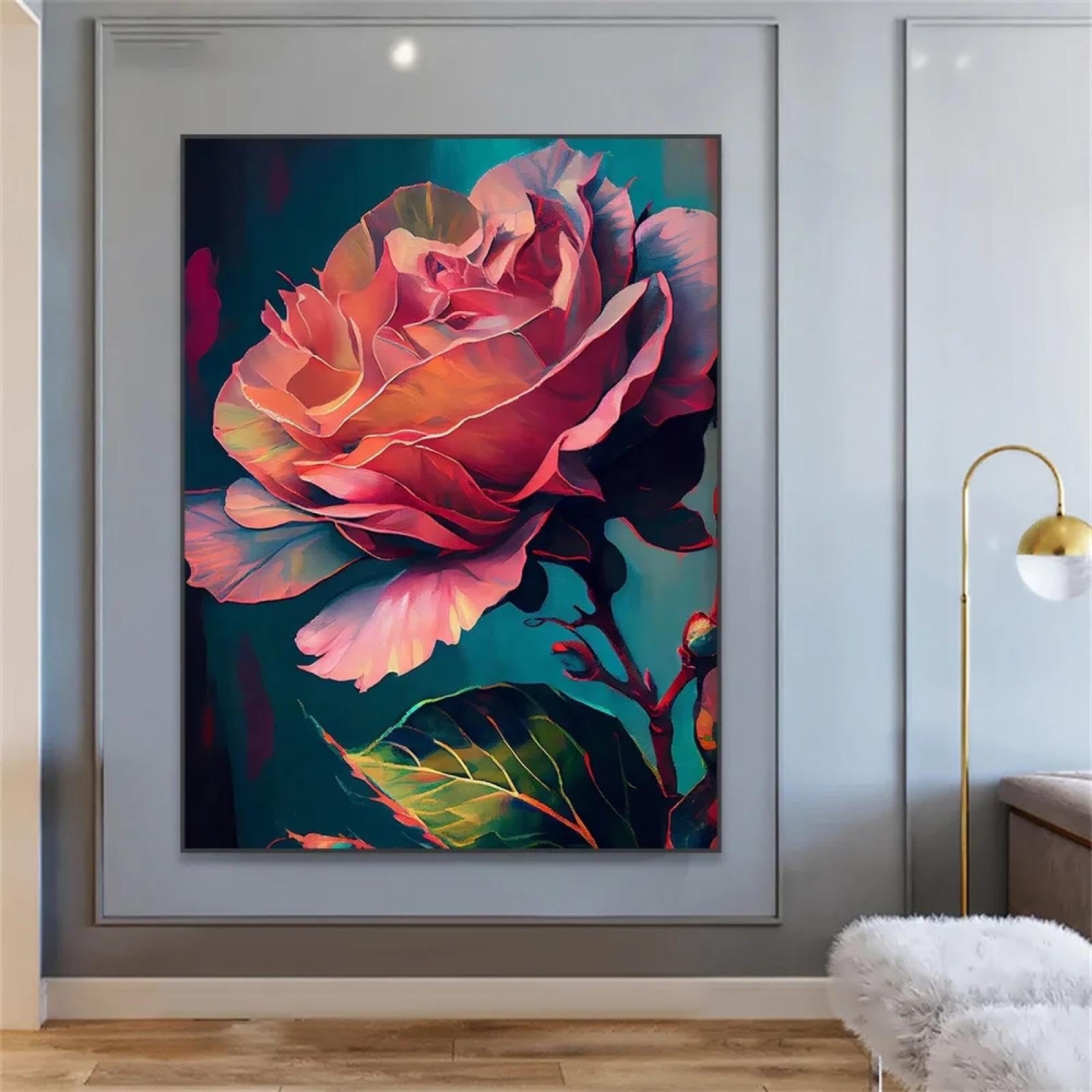 Amazon｜大きな抽象バラの花の絵画プリントオレンジ植物ウォールアート