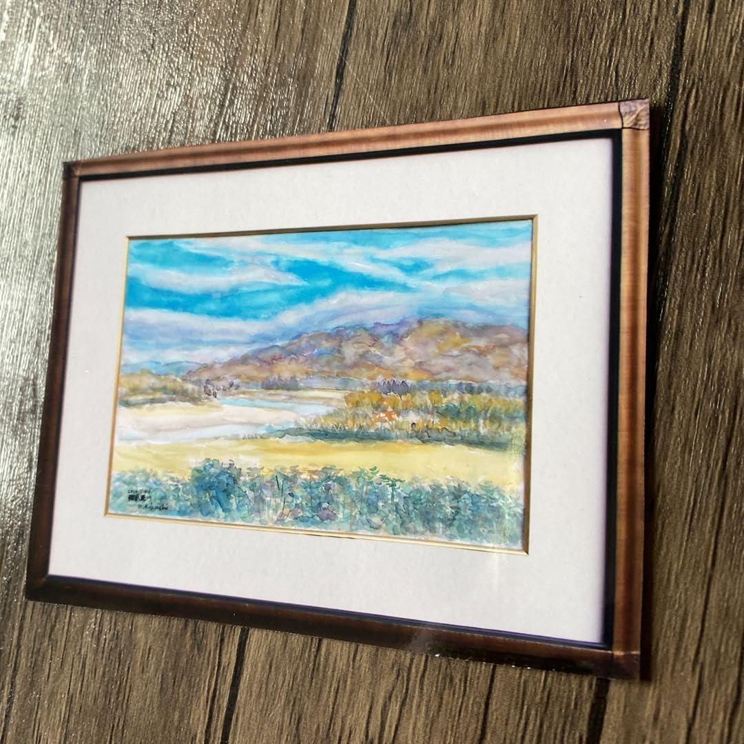 Amazon.co.jp: 絵画 水彩画 風景画 原画 P10「阿武隈川」菊地正則 額