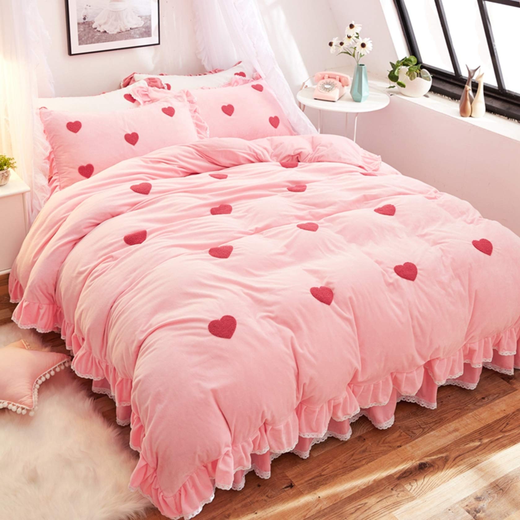 Amazon｜布団カバー 北欧風 いちご ハート シングル セミダブル ダブル