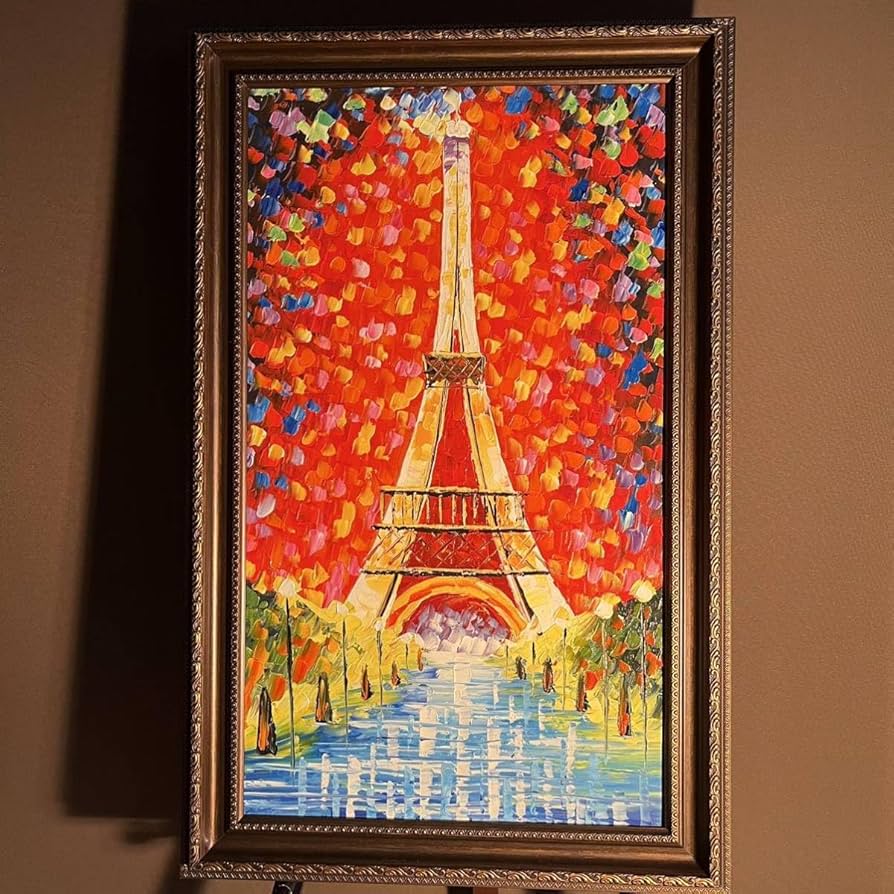 Amazon.co.jp: 手書き油絵 パリの風景 エッフェル塔 絵画 額付き