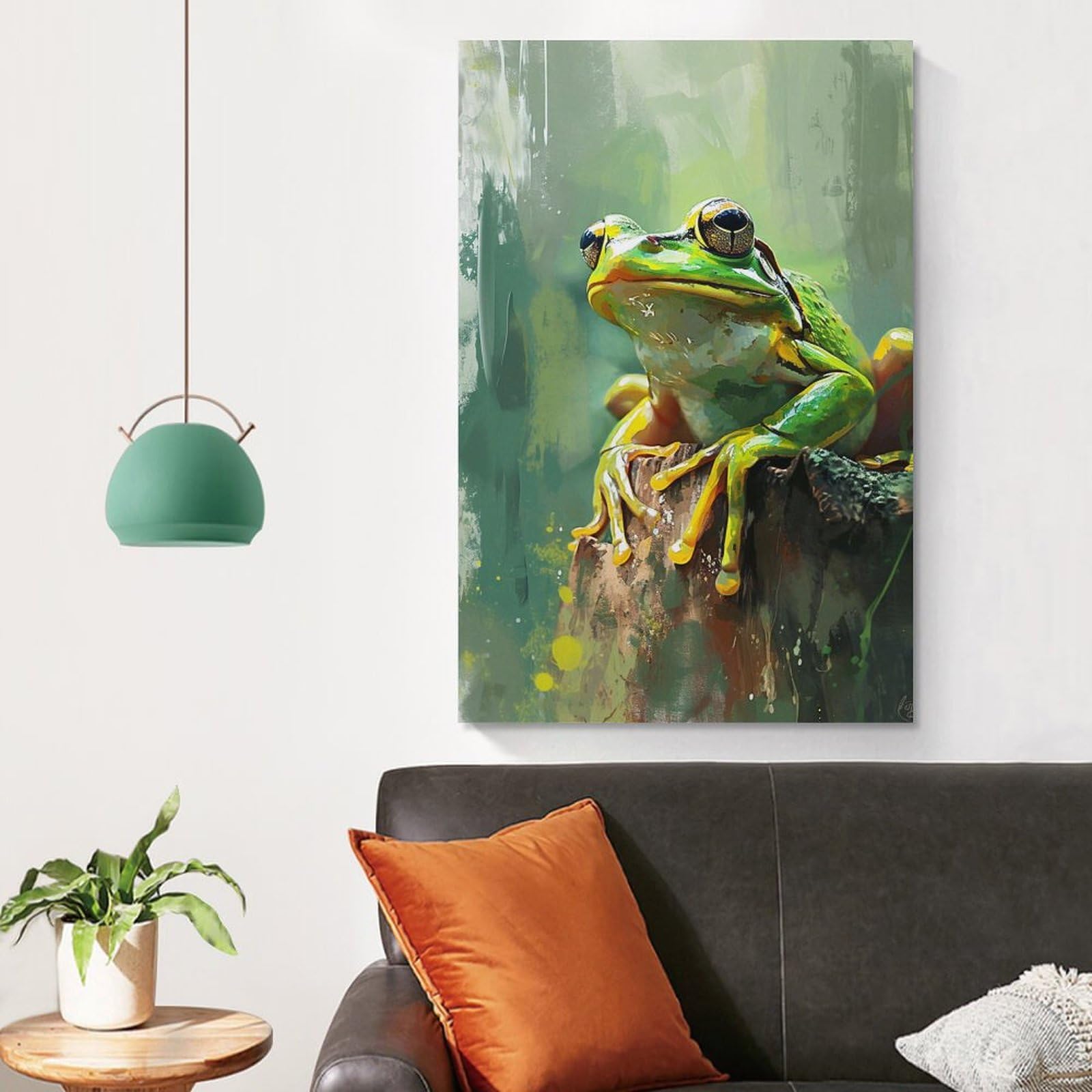 Amazon.co.jp: 絵画 緑のカエル アートパネル ポスター 動物イラスト