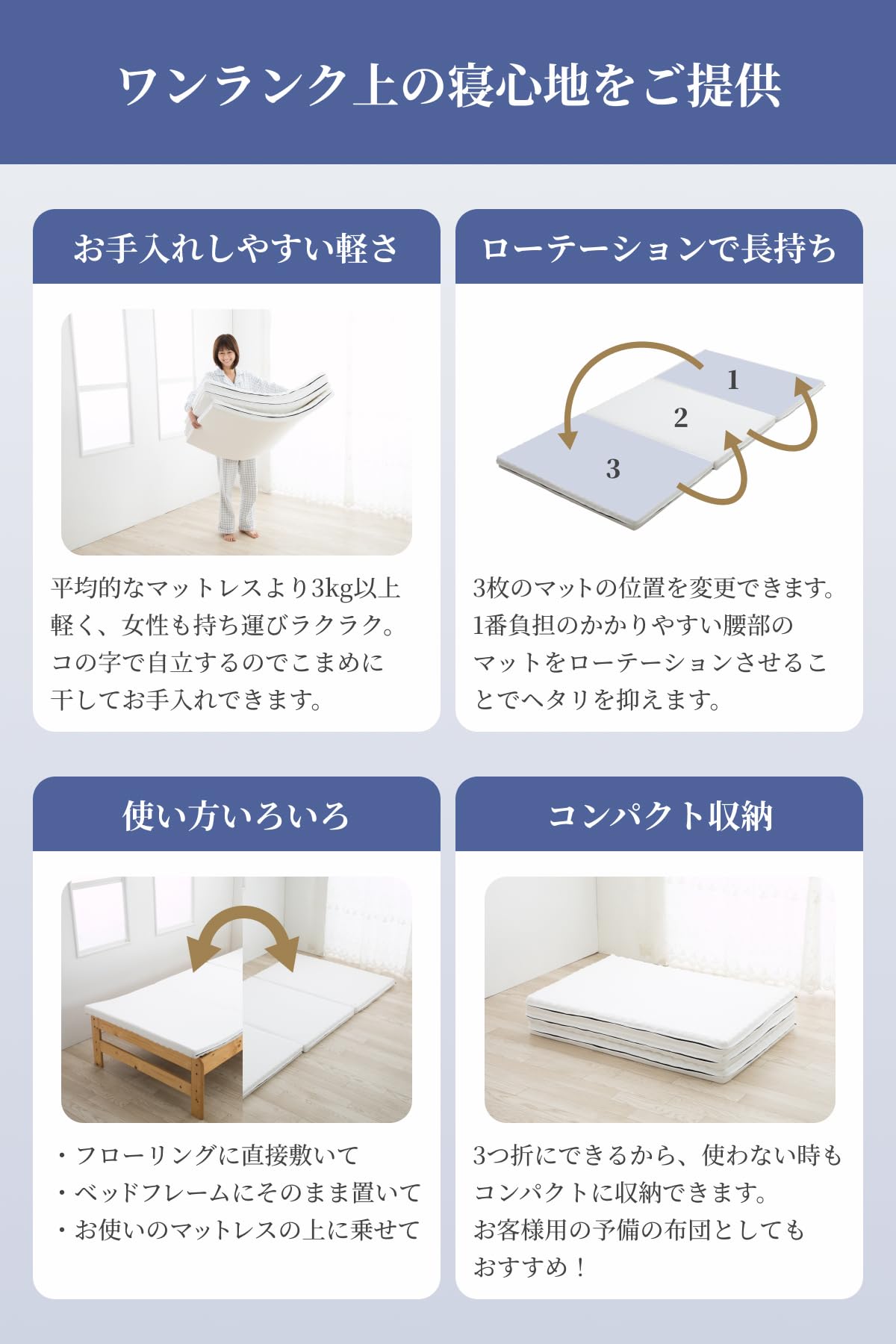 Amazon.co.jp: グースリー マットレス 3つ折り マットレス ベッド 高