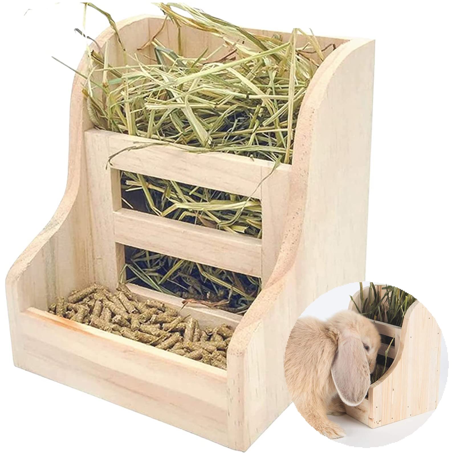 Amazon | うさぎ2WAY餌入れ うさぎ かじり木 牧草 フィーダー 木製