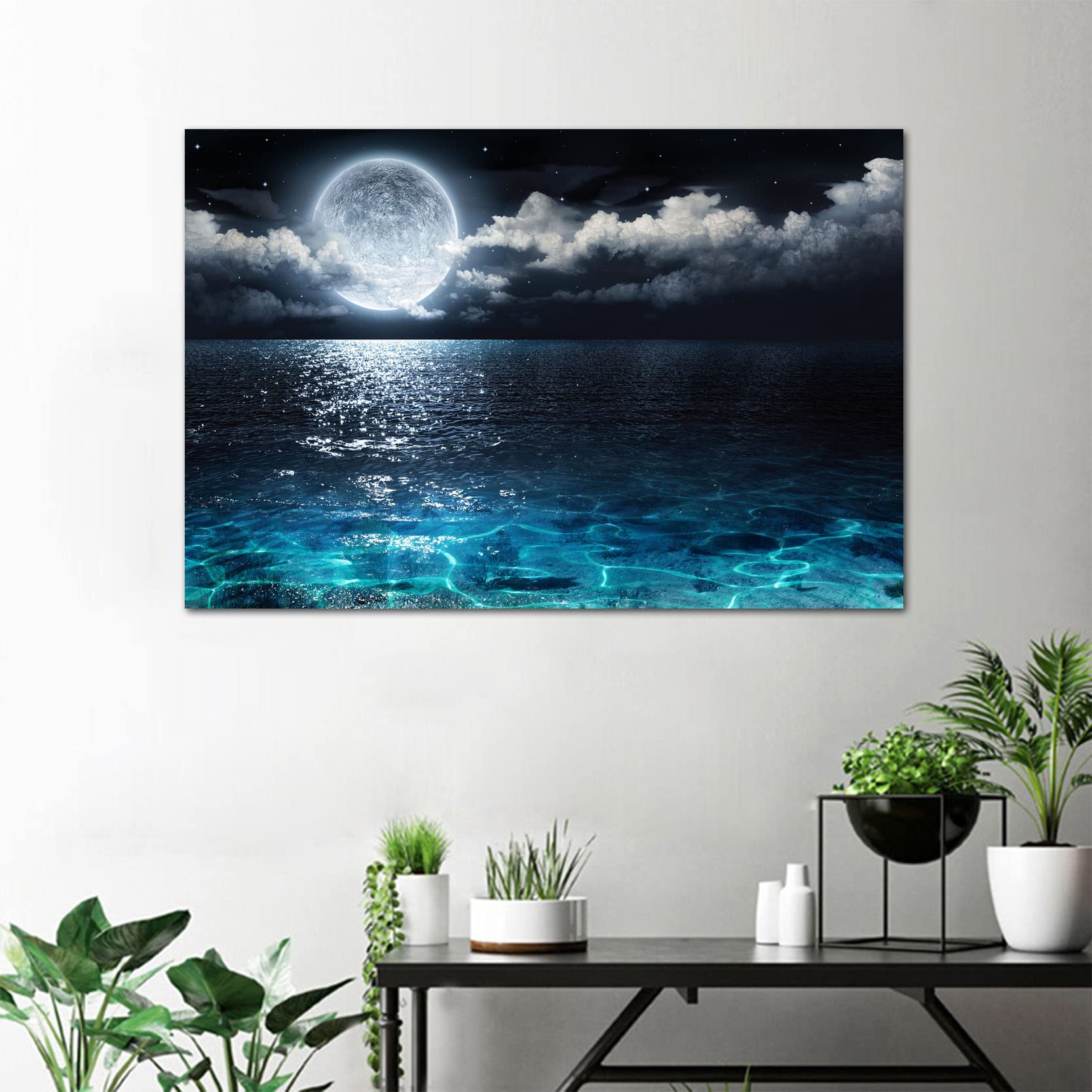 Amazon.co.jp: 夜空 絵画 満月 星空 風景画 雲 夜 景色 装飾画 壁掛け