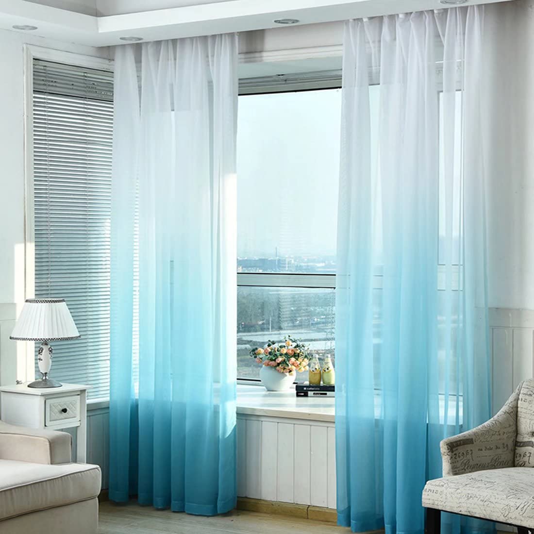 Amazon｜姫系 グラデーション レースカーテン おしゃれ 遮像 春夏 小窓