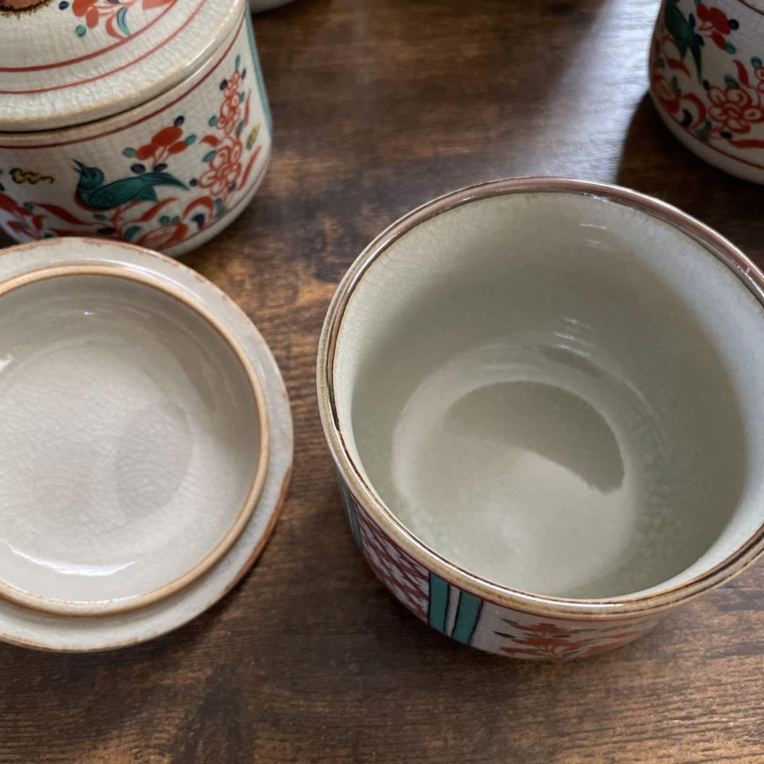 Amazon.co.jp: 古代赤絵 十五代 隆泉窯 美濃焼 茶碗蒸し 五脚セット