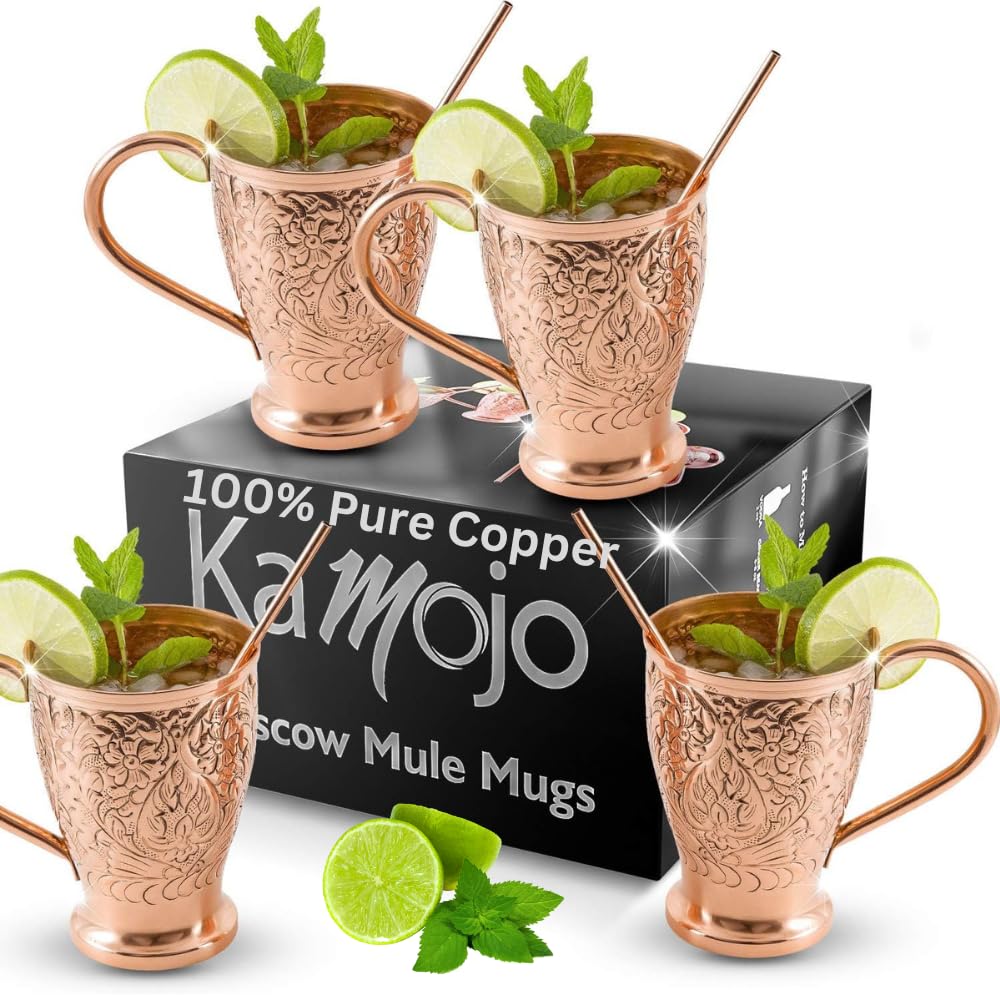 Amazon.com: Kamojo Moscow Mule Copper Mugs Set of 4 with Unique