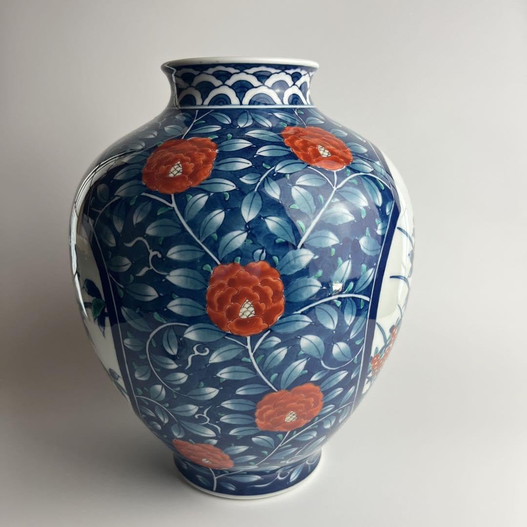 昭和レトロ 有田焼 染付け 花柄 フラワー 花瓶 花器 華道 フラワー