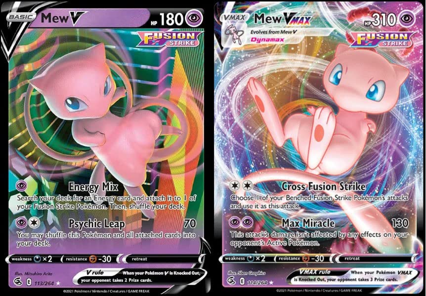 Amazon.com: Mew V & Vmax Card Set - Fusion Strike 113/264 & 114