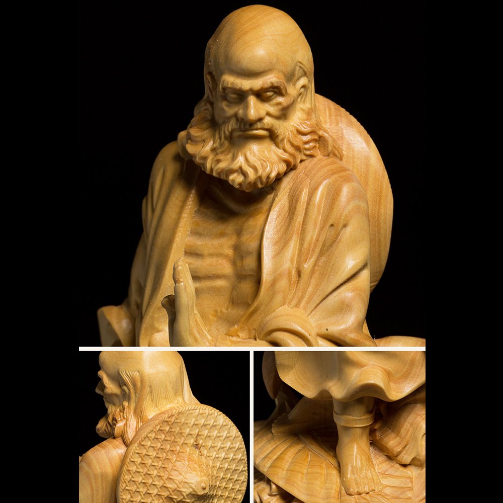 Amazon.co.jp: [華能] 達磨大師立像 高級天然ツゲ木彫り達磨像 木製