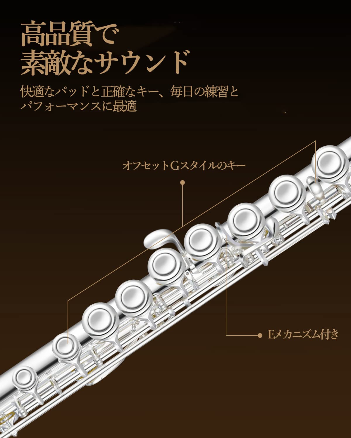 Amazon | Eastar フルート カバードキー 銀メッキ 16穴 Eメカ付き