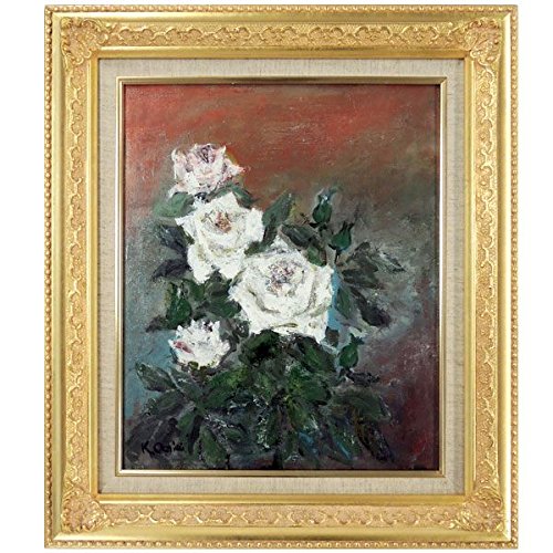 Amazon.co.jp: 落合勝義『白いバラ(F8号)』油彩画 静物画 植物 薔薇 花
