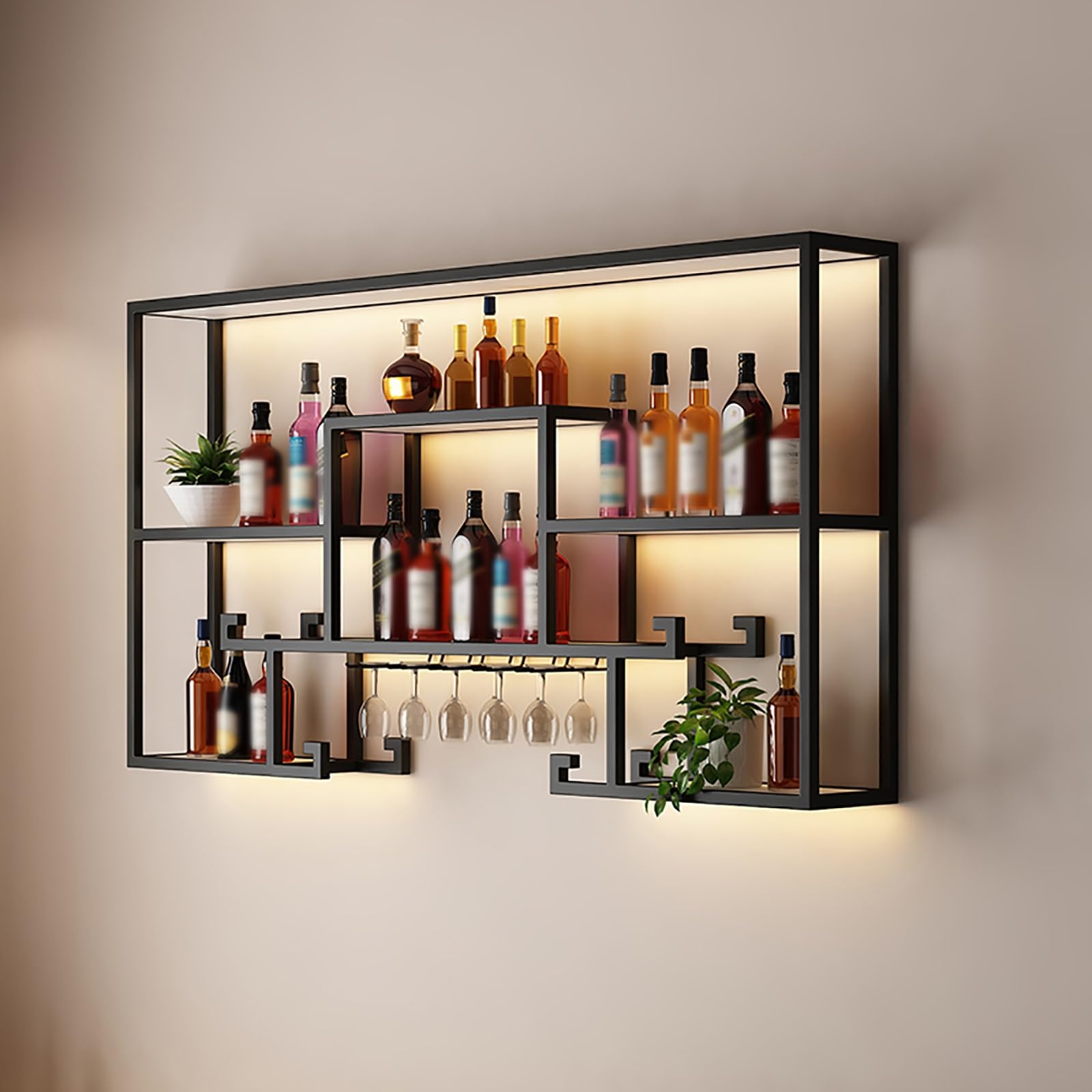 Amazon｜壁掛けワインボトルラック アイアンアート LED 鉄製ワイン