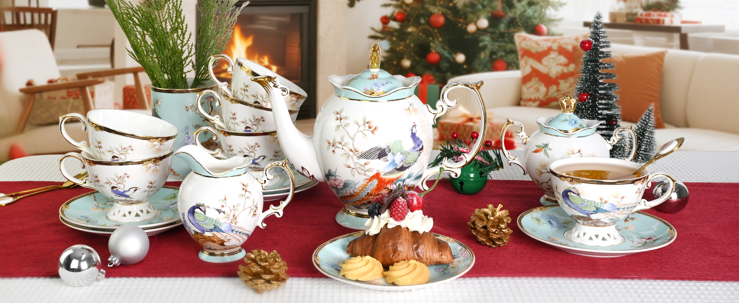 Amazon.com | ACMLIFE Fine Bone China Tea Set with Teapot