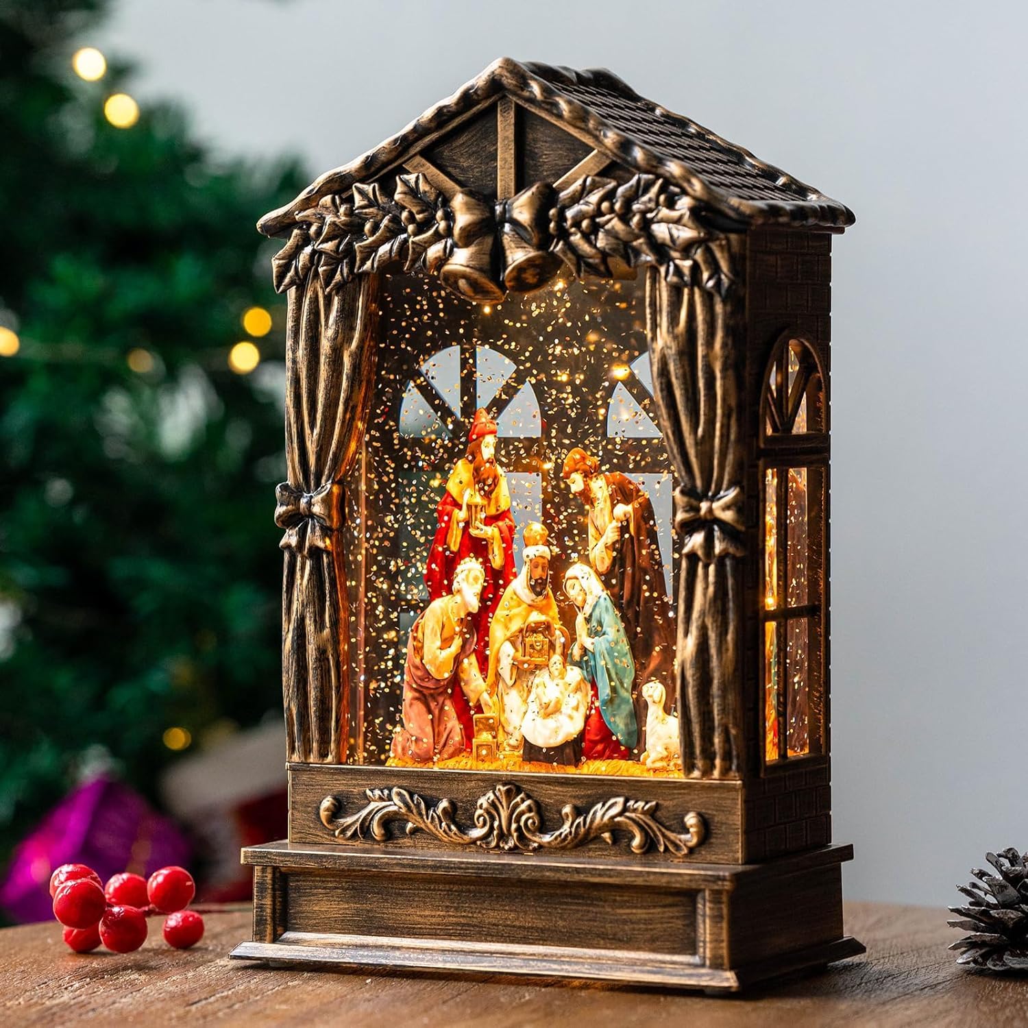 Amazon.co.jp: キリスト降誕教会の家 クリスマス スノードーム 三人の