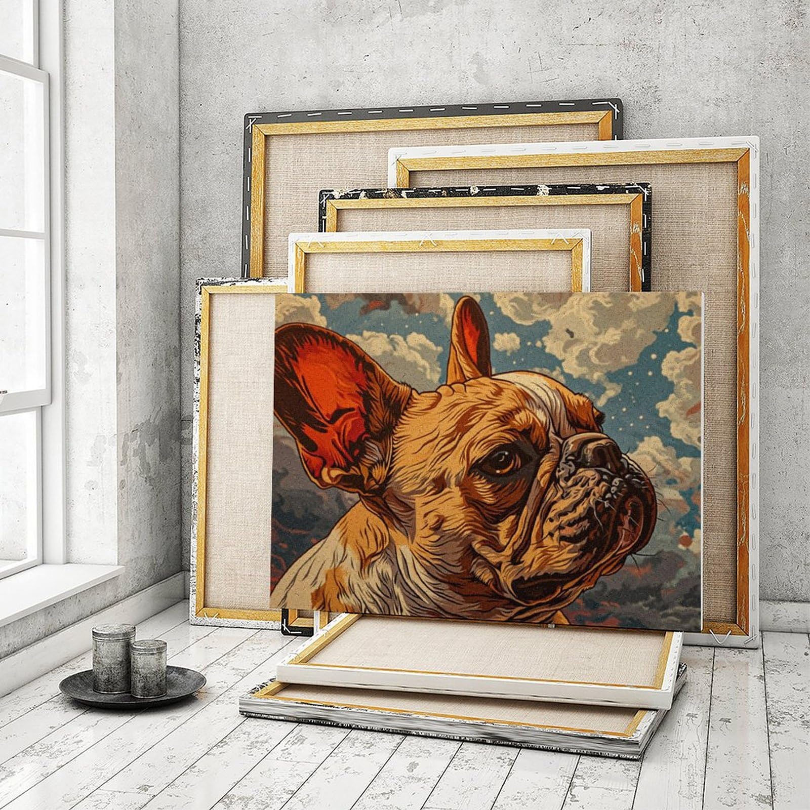 Amazon | 物思いにふけるフレンチ ブルドッグ 数字キットによる絵画