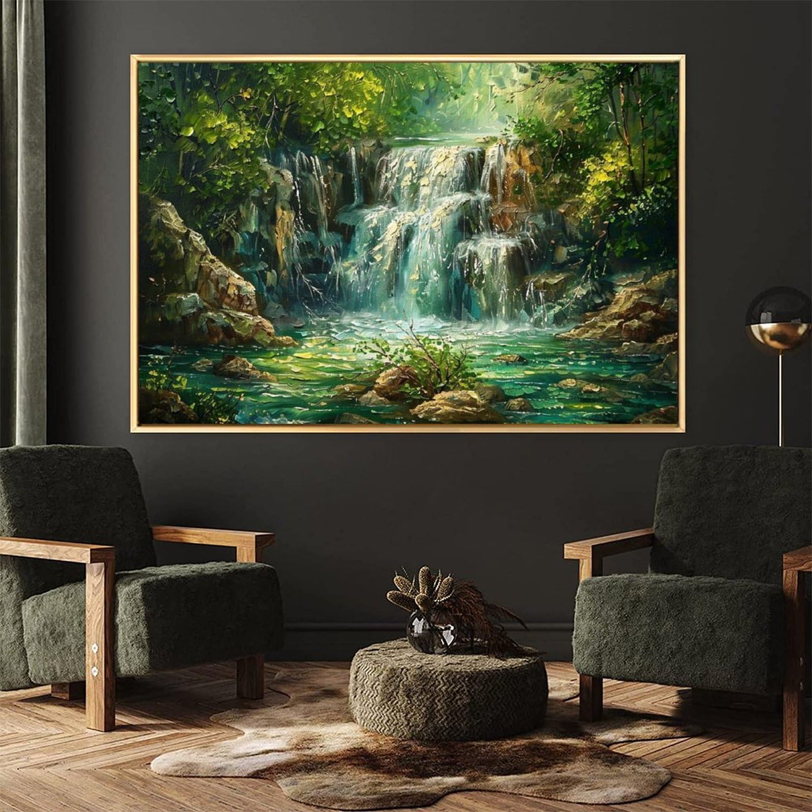 Amazon.co.jp: 絵画 深い山と古い森の滝インテリア 絵画 油絵イラスト