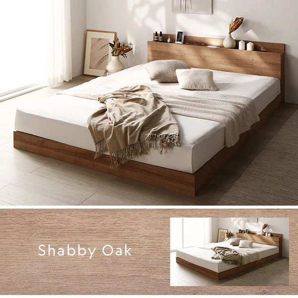 RASIK】LED照明＆棚付きローベッド【Famite ファミーテ】ベッド