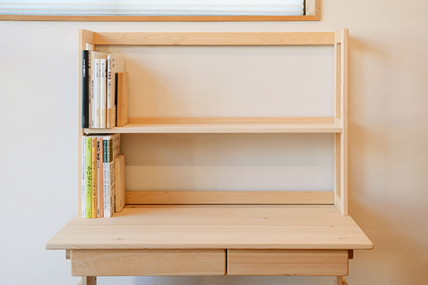 ハイデスクスタンド 棚 L型 幅115cm学習机用 上置き本棚 ヒノキ無垢