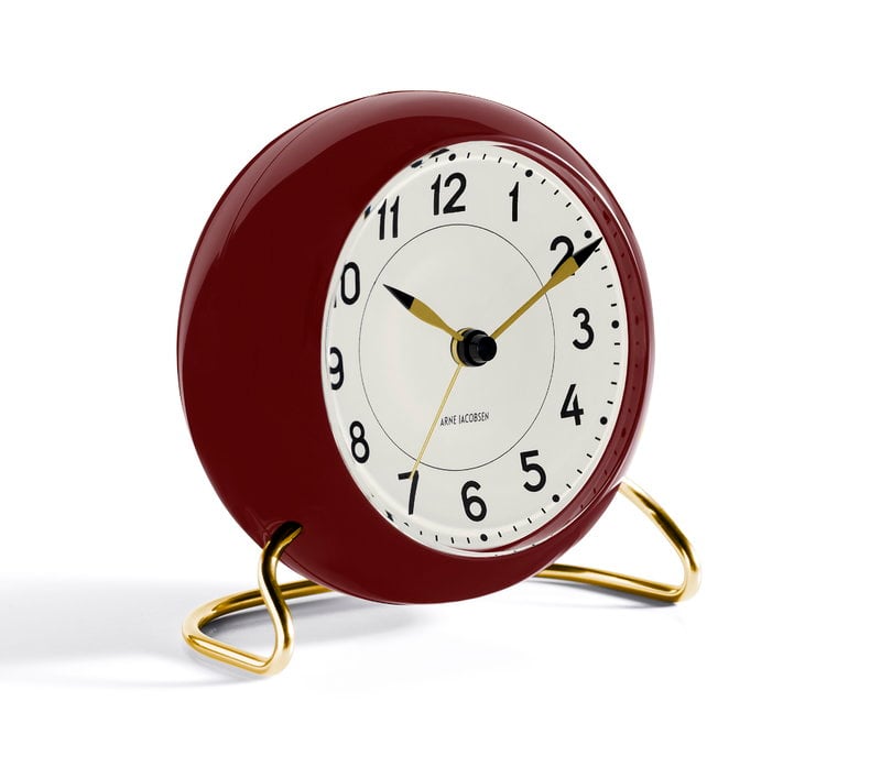 Arne Jacobsen AJ Station table clock with alarm, bordeaux