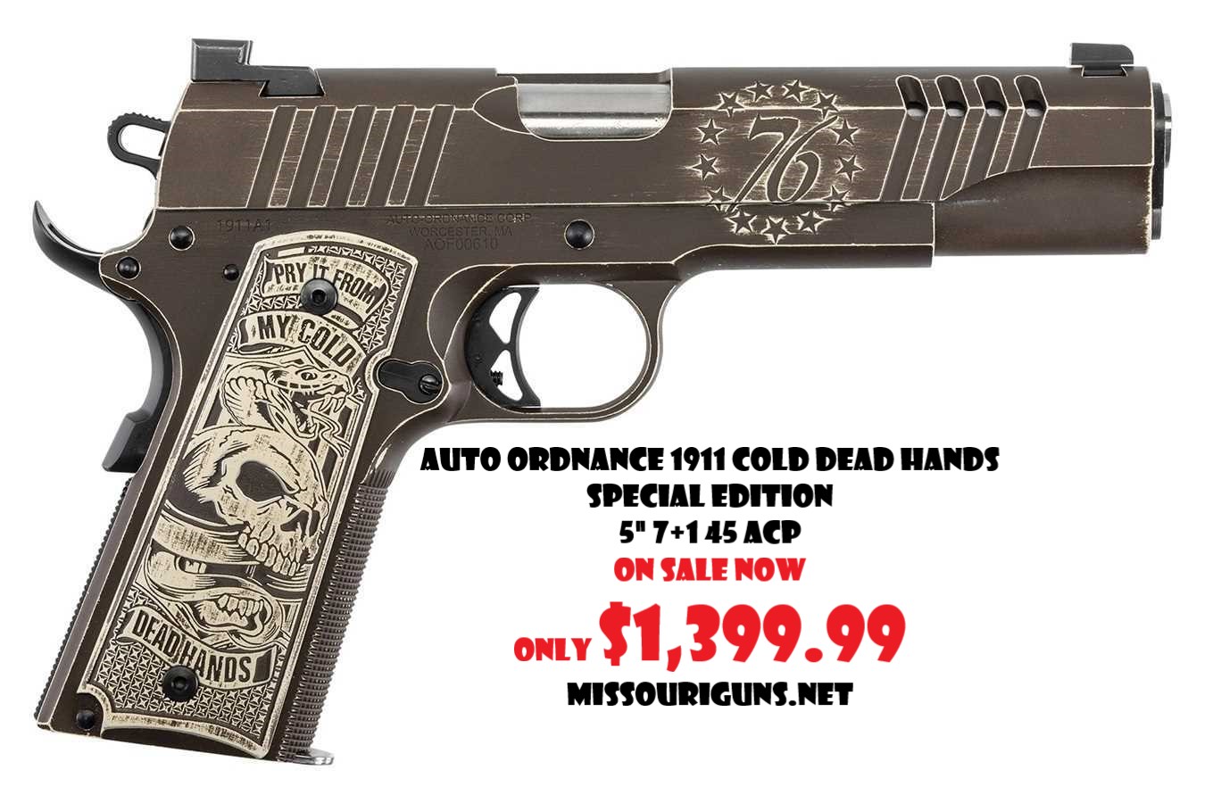 Auto Ordnance 1911 Cold Dead Hands Custom Engraved Semi-Auto