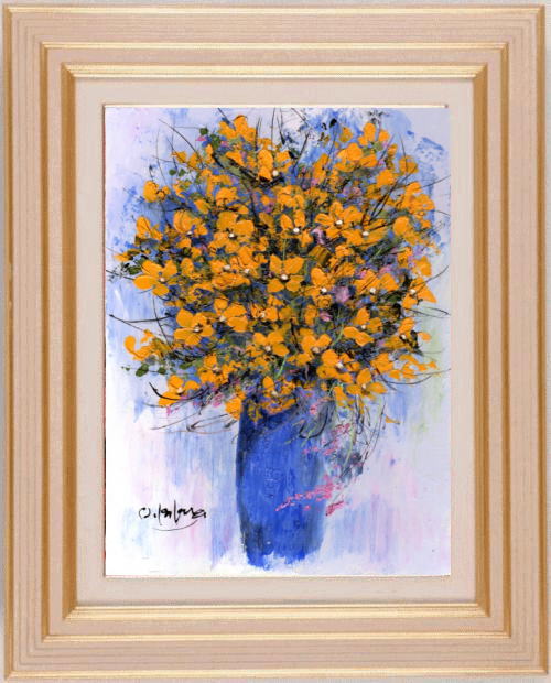 油絵の絵画で柿田治が描いた花の絵の油絵「黄色い花」を購入