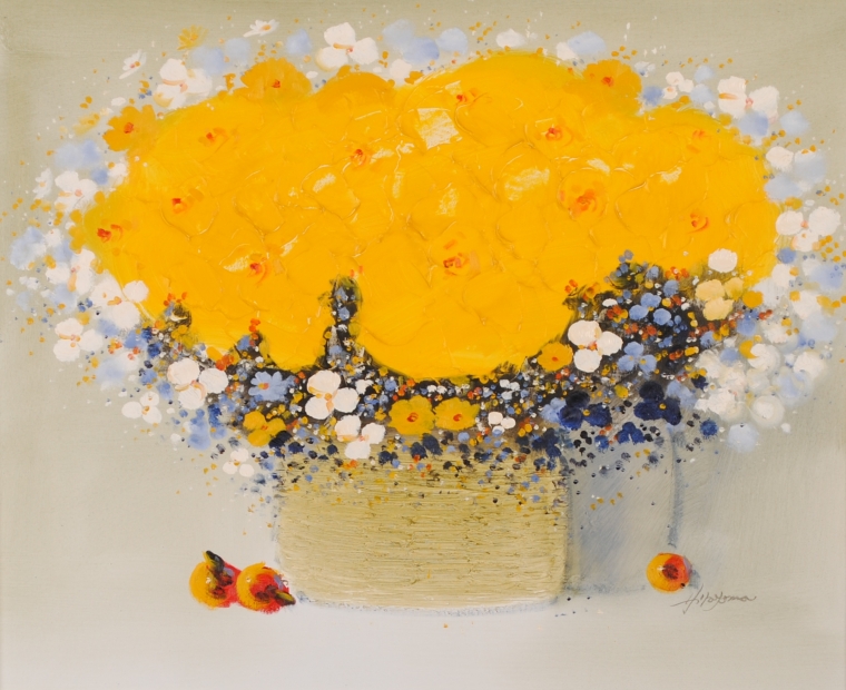 花の絵画を油絵で描いた平山講平の花の絵「黄色い花」をご購入