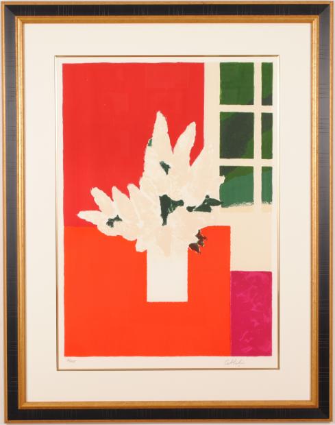 ベルナール・カトランがリトグラフの版画で制作した花の絵「赤い