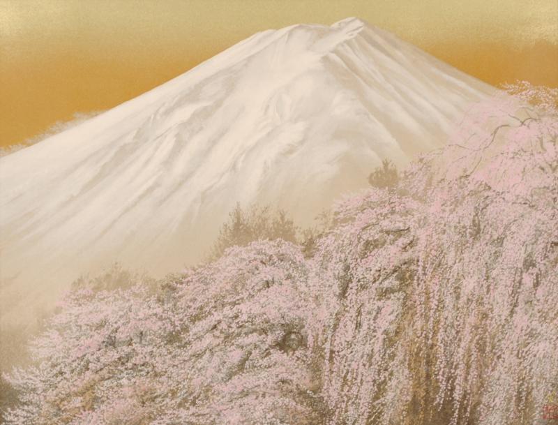 富士山の絵画をリトグラフの版画で制作した清水規の富士山の和の絵