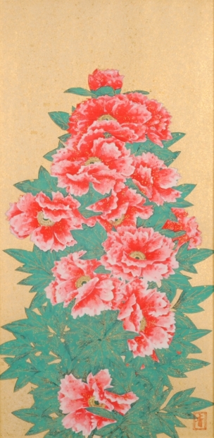 前田青邨の和の花の絵の木版画「紅牡丹」を通販で販売