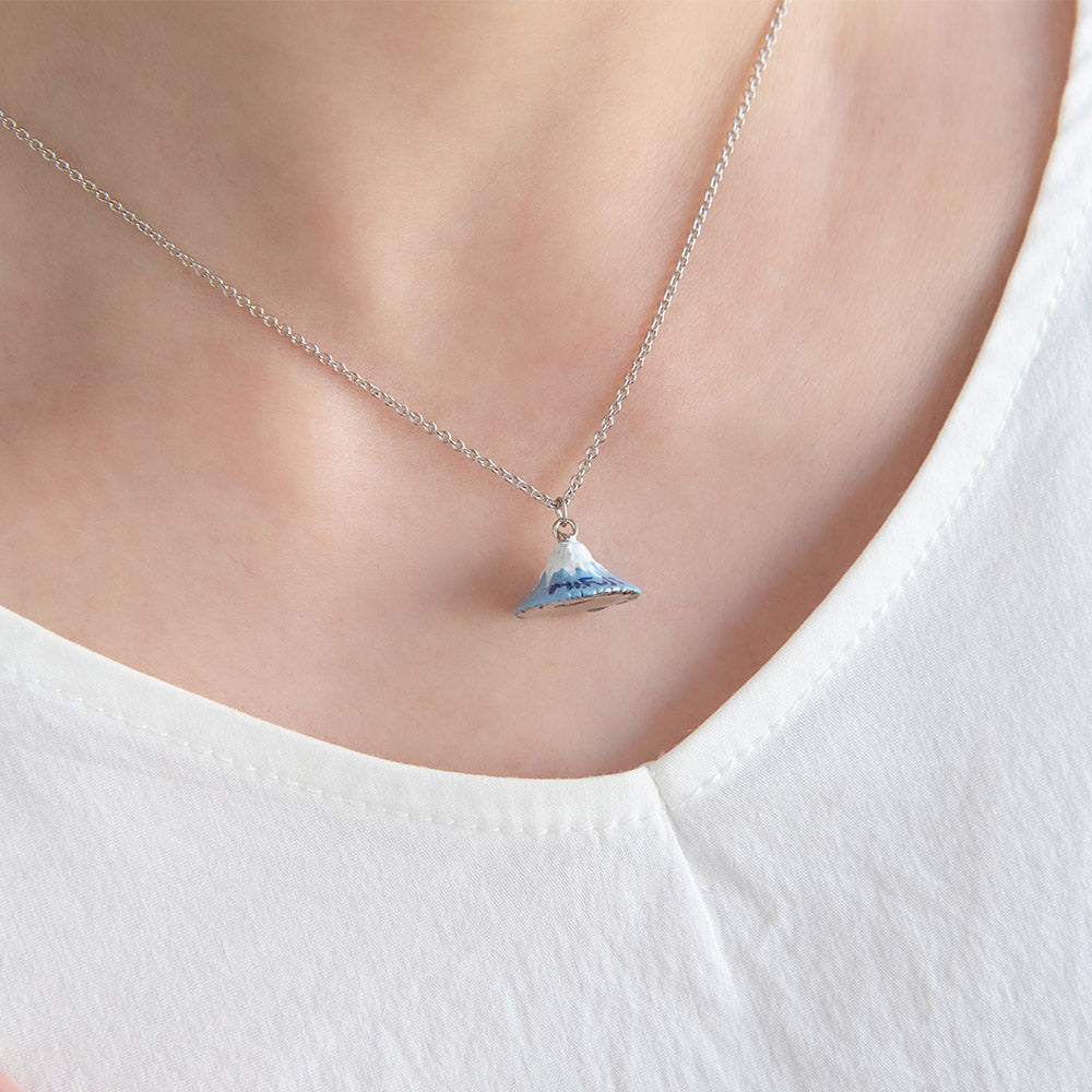 ネックレス メタル カラー ビーズ ミニ 富士山 赤富士 雪化粧 Mt.Fuji