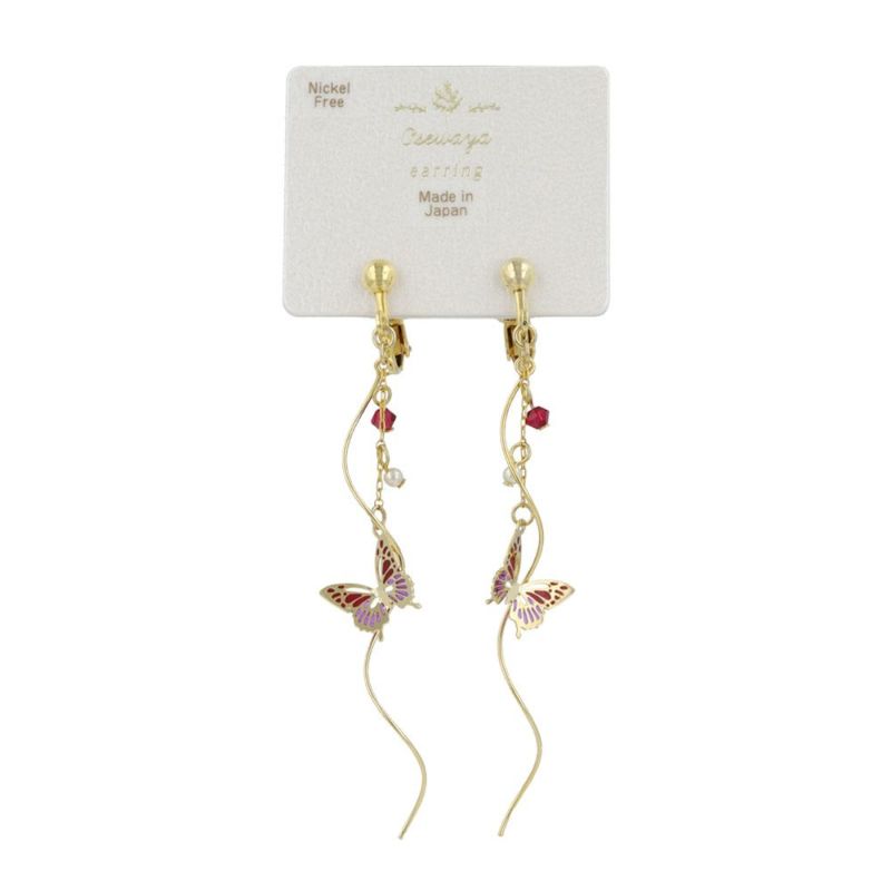 イヤリング ニッケルフリー 蝶 バタフライ パール ストーン ウェーブ