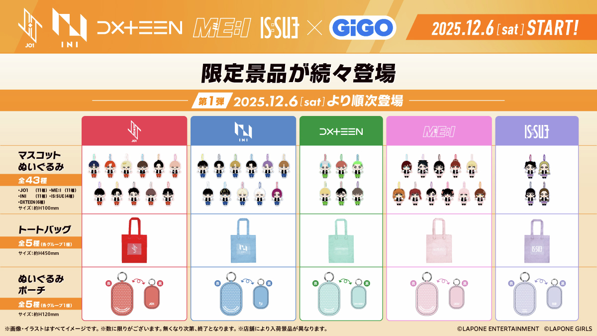 JO1 INI DXTEEN ME:I IS:SUE × GiGO コラボプライズ展開🫶 いよいよ