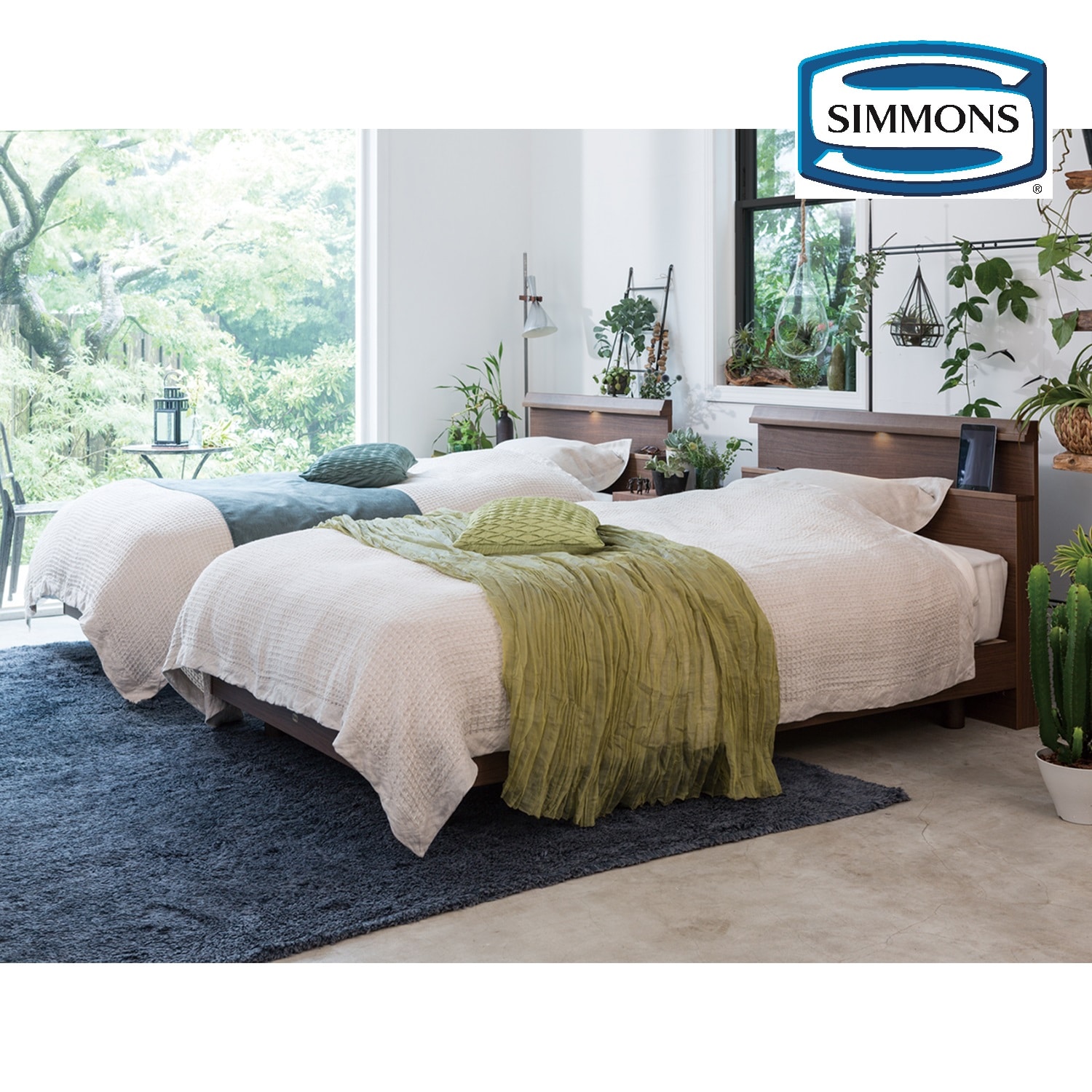 LED照明・コンセント付きベッド（シェルフスリム） ＜シングル