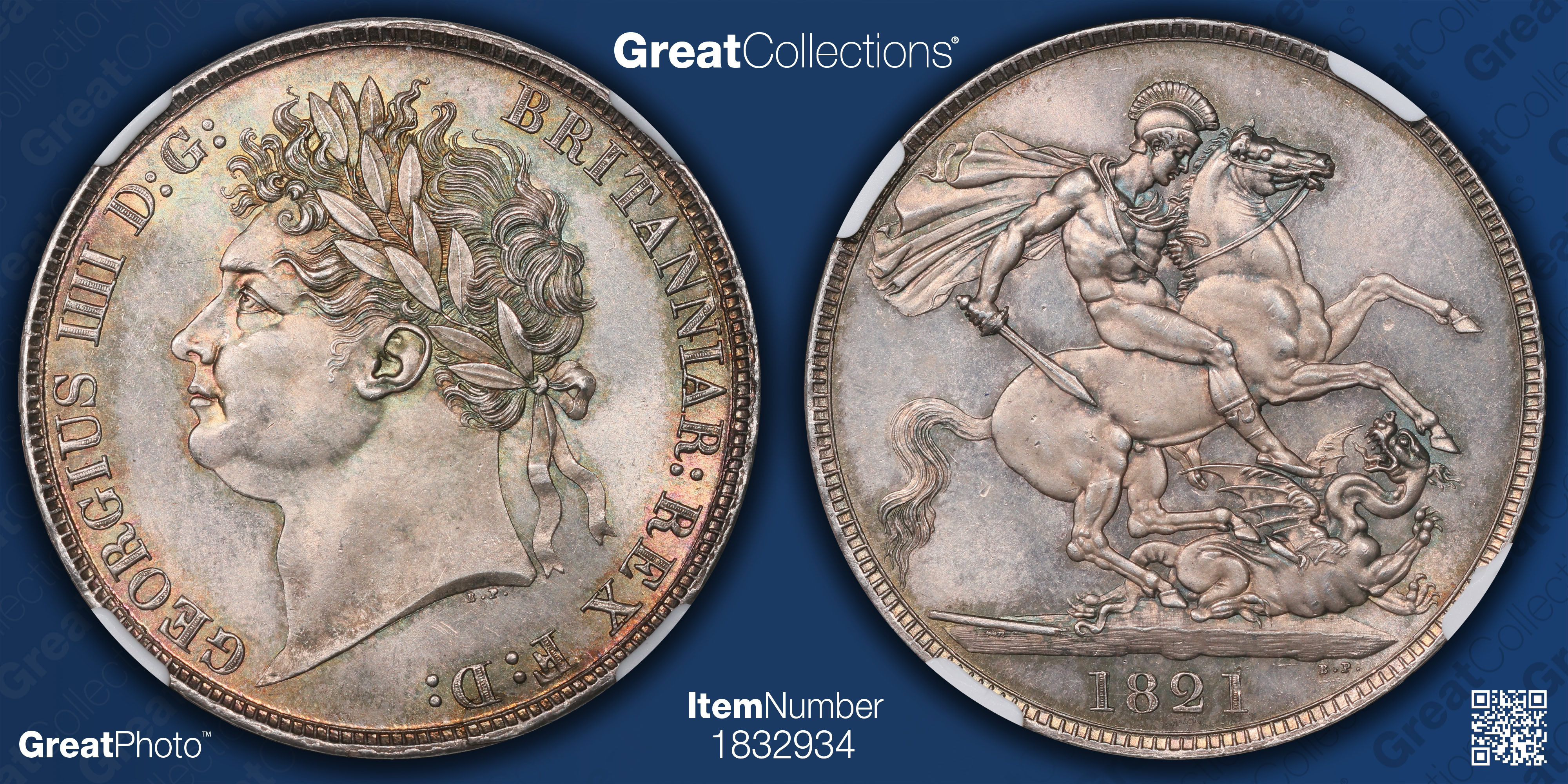 Great Britain 1821 Silver Crown SECUNDO Edge KM-680.1 NGC MS-66